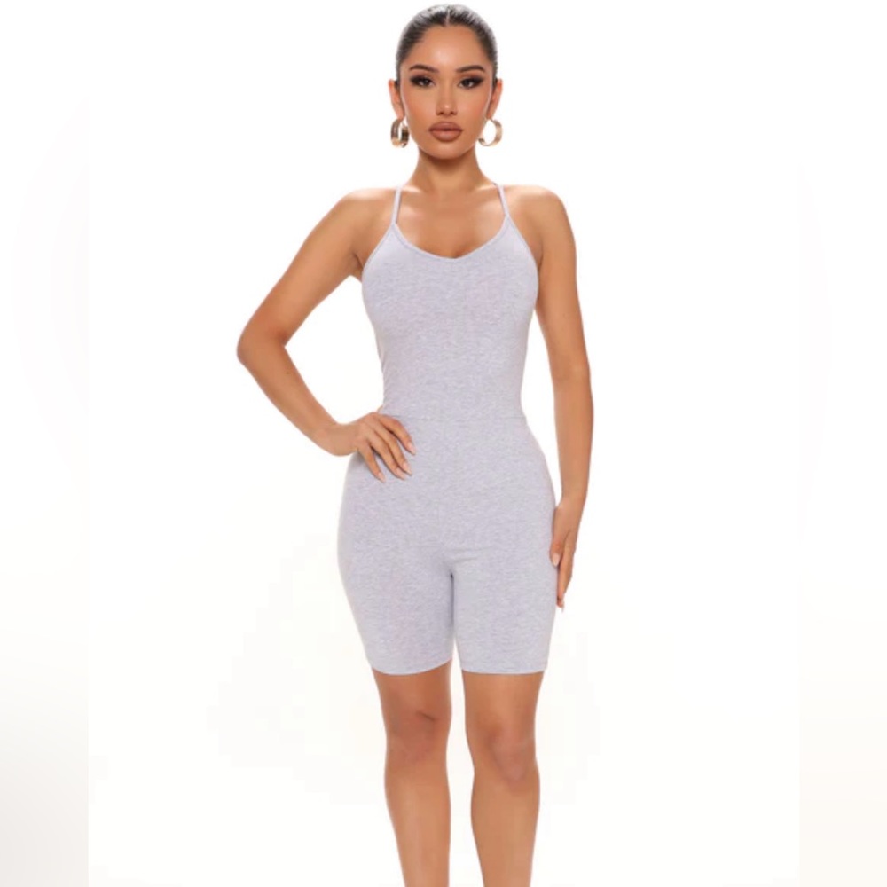 Strappy Biker Short Romper- Heather Grey